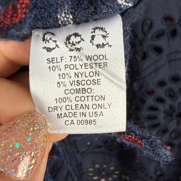 Sea New York‎ Navy Wool Plaid Peekaboo Shirt with Eyelet Back - Picture 13 of 13